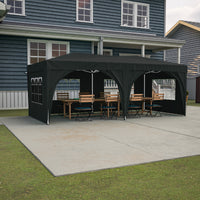 10x20 Pop Up Canopy Tent with 6 Sidewalls Waterproof Commercial Outdoor Shelter Adjustable Height with Carry Bag Sand Bags Black