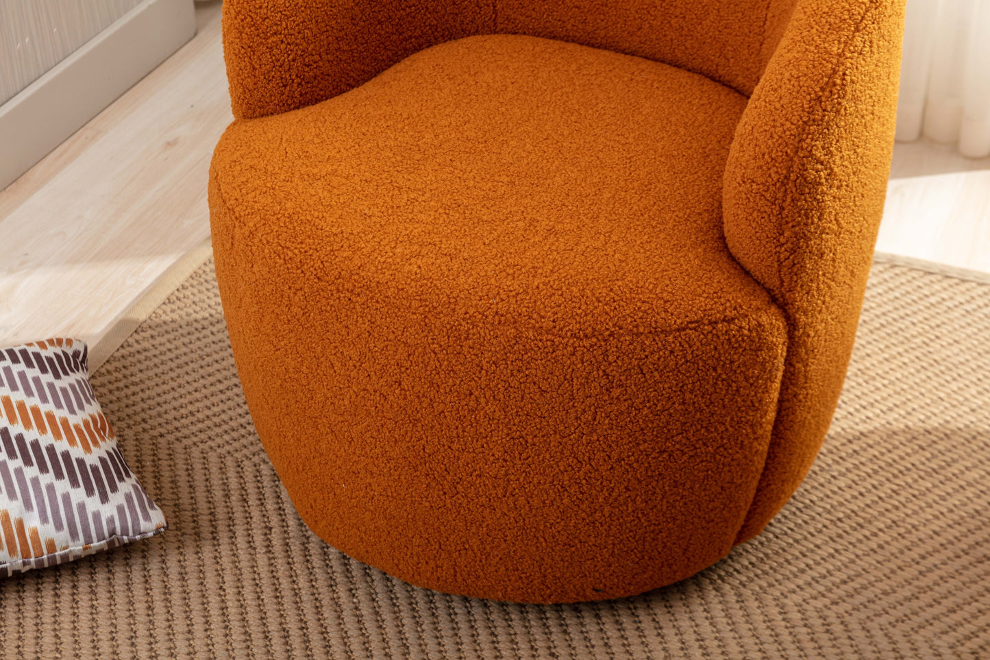 Teddy Fabric Swivel Accent Armchair Barrel Chair with Black Metal Ring Caramel Color