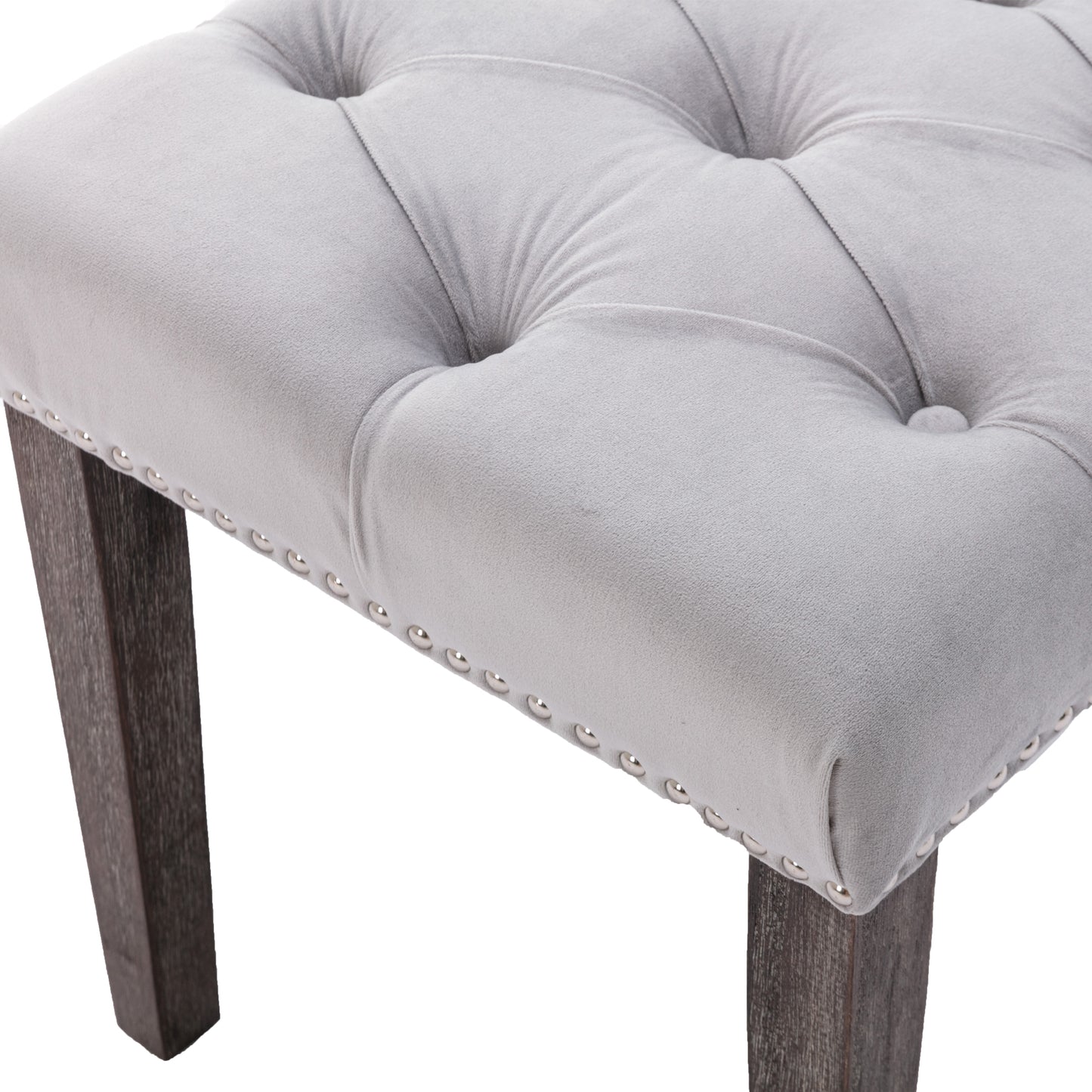 Upholstered Tufted Velvet Bench Ottoman for Dining Room Bedroom Entryway Light Gray Accent Footrest Stool