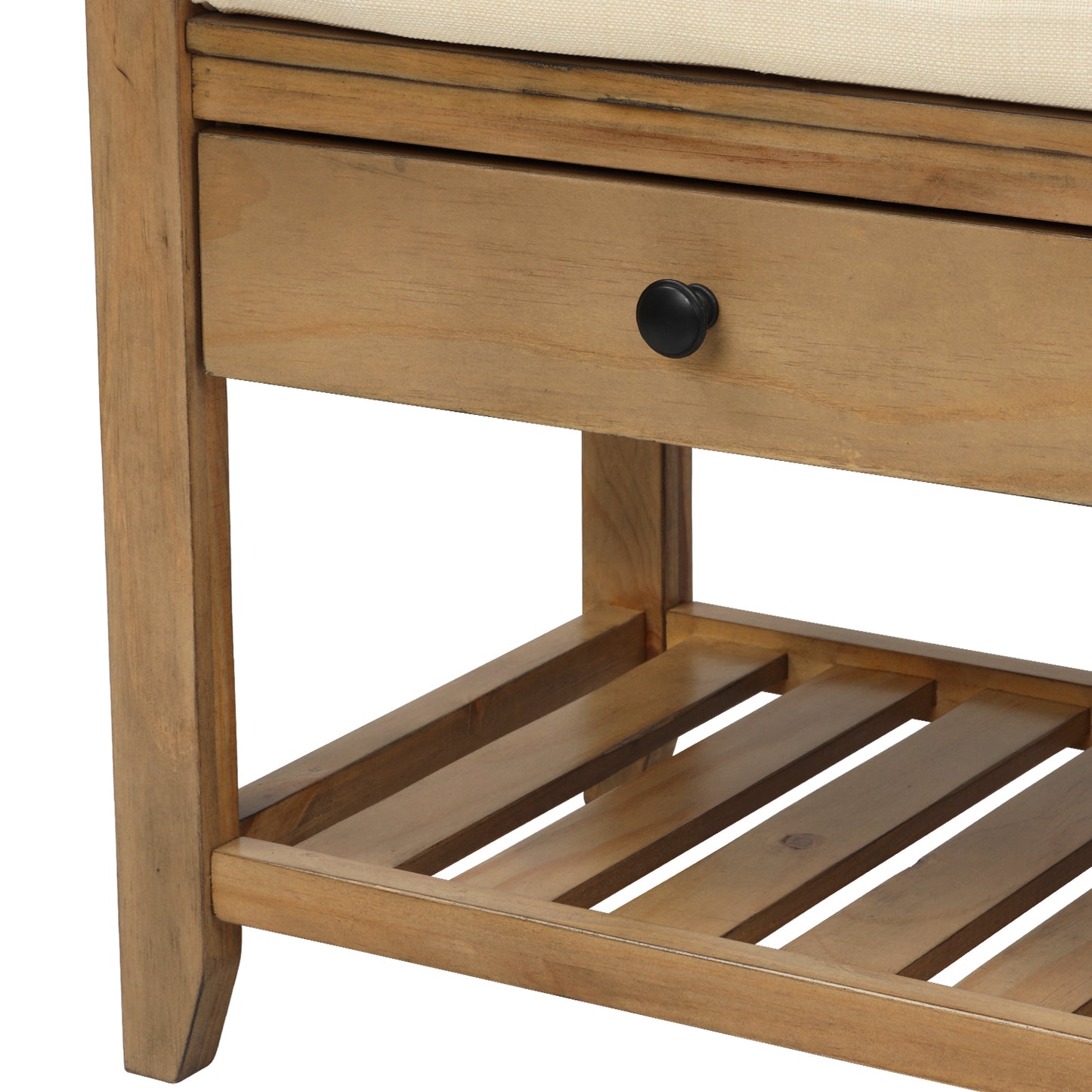 Multipurpose Entryway Storage Bench with Cushioned Seat and Drawers Old Pine Shoe Rack