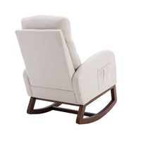 Modern Glider Recliner Armchair with Wood Legs and Side Pocket for Nursery Living Room Bedroom Beige Linen