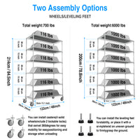 Heavy Duty 6 Tier Wire Shelving Unit 6000 LBS Capacity Height Adjustable Metal Garage Storage Shelves with Wheels Chrome Finish