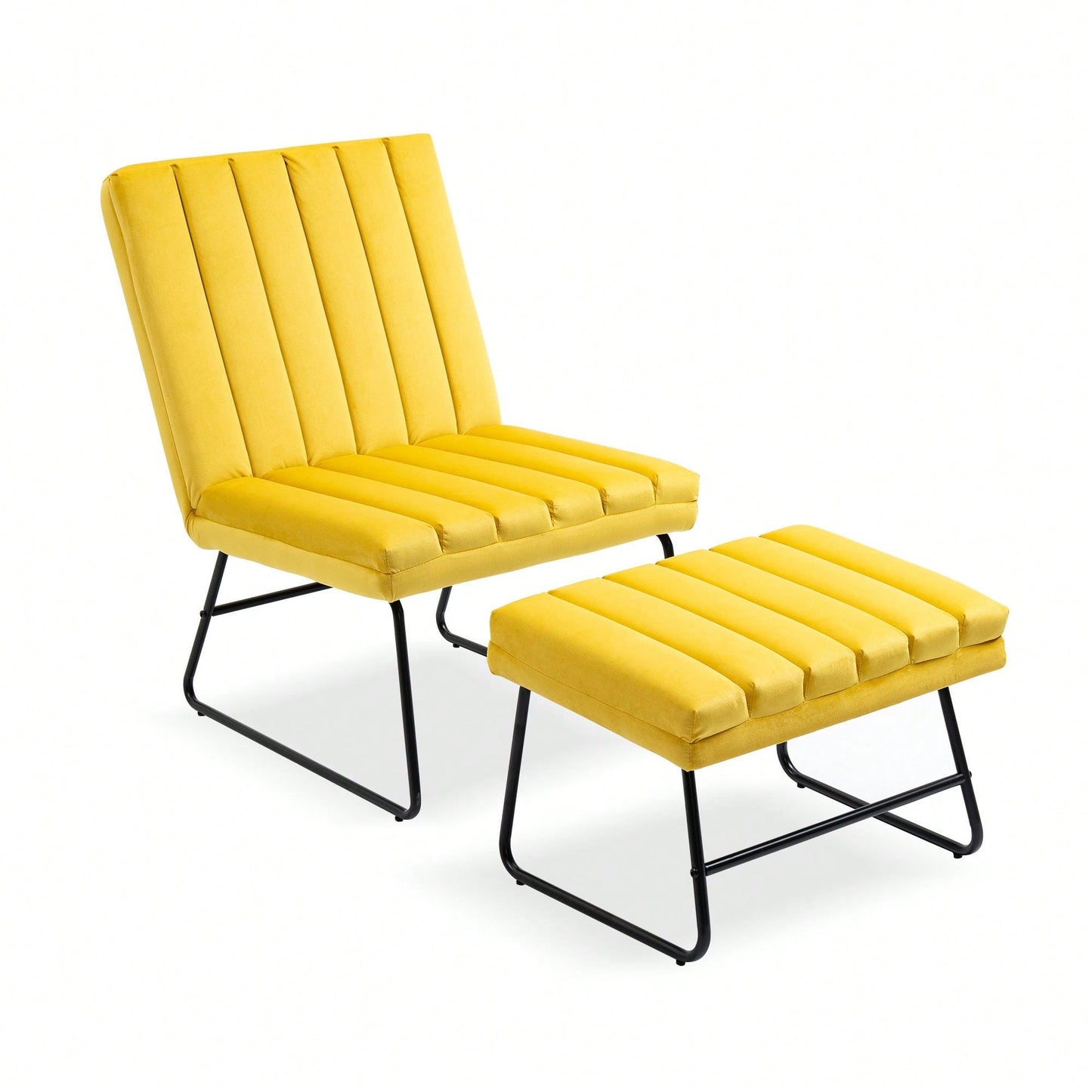 Yellow Adjustable Backrest Lounge Chair Set with Matching Stool for Living Room Bedroom Office