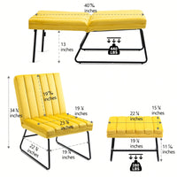 Yellow Adjustable Backrest Lounge Chair Set with Matching Stool for Living Room Bedroom Office