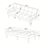 Grey 2-Person Convertible Sofa Bed Futon with Solid Wood Legs and Foam Polyester Filling 500lbs Capacity 65.7L X 32.2W X 30H