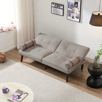 Grey 2-Person Convertible Sofa Bed Futon with Solid Wood Legs and Foam Polyester Filling 500lbs Capacity 65.7L X 32.2W X 30H