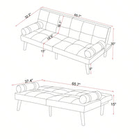 Grey 2-Person Convertible Sofa Bed Futon with Solid Wood Legs and Foam Polyester Filling 500lbs Capacity 65.7L X 32.2W X 30H