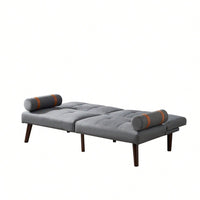 Grey 2-Person Convertible Sofa Bed Futon with Solid Wood Legs and Foam Polyester Filling 500lbs Capacity 65.7L X 32.2W X 30H