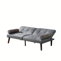 Grey 2-Person Convertible Sofa Bed Futon with Solid Wood Legs and Foam Polyester Filling 500lbs Capacity 65.7L X 32.2W X 30H