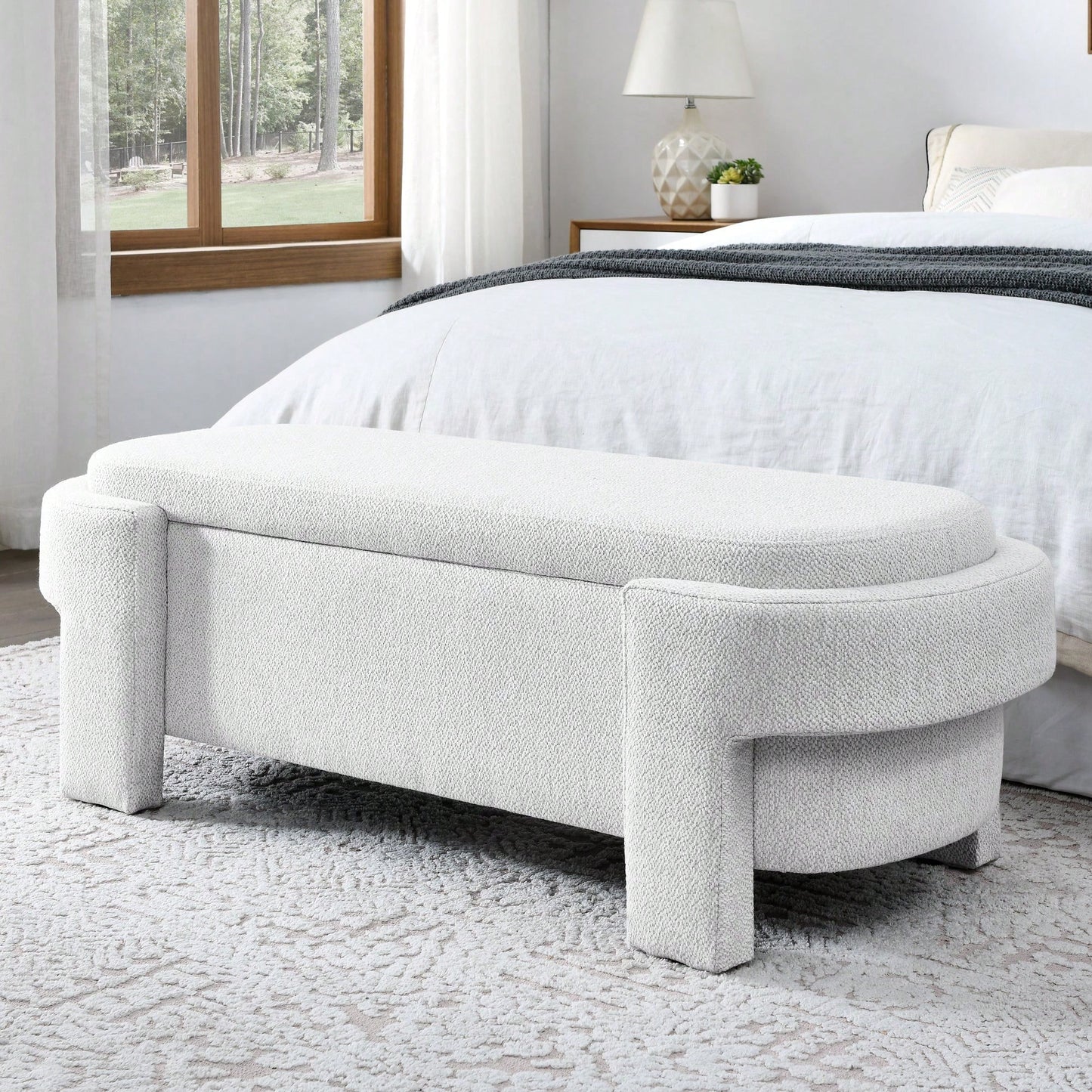 Linen Upholstered Storage Bench with Foam Padded Seat for Living Room Bedroom Entryway 51.5x20.5x17 250lbs Capacity