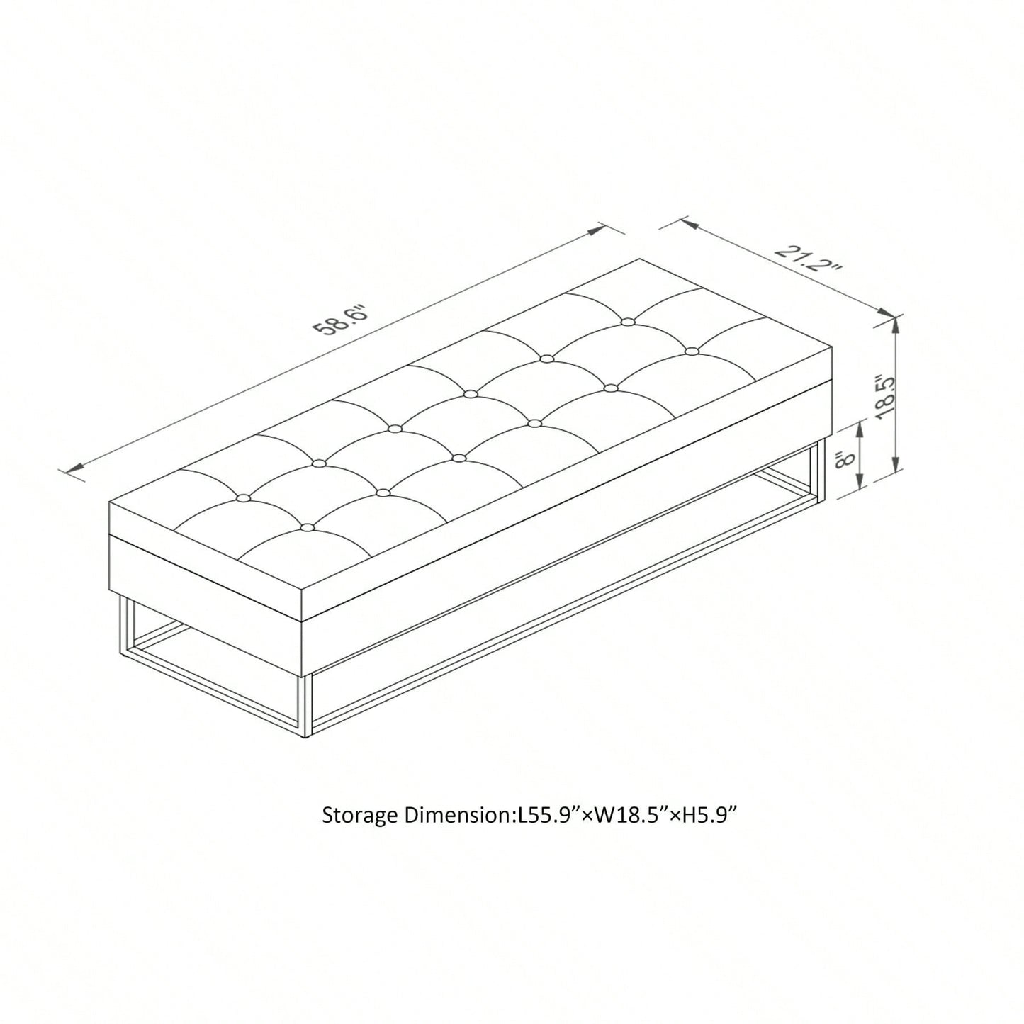 Stylish 58.6" Bed Bench With Storage Compartment, Velvet Upholstery, Foam Filler, Metal Base, 500lbs Weight Capacity