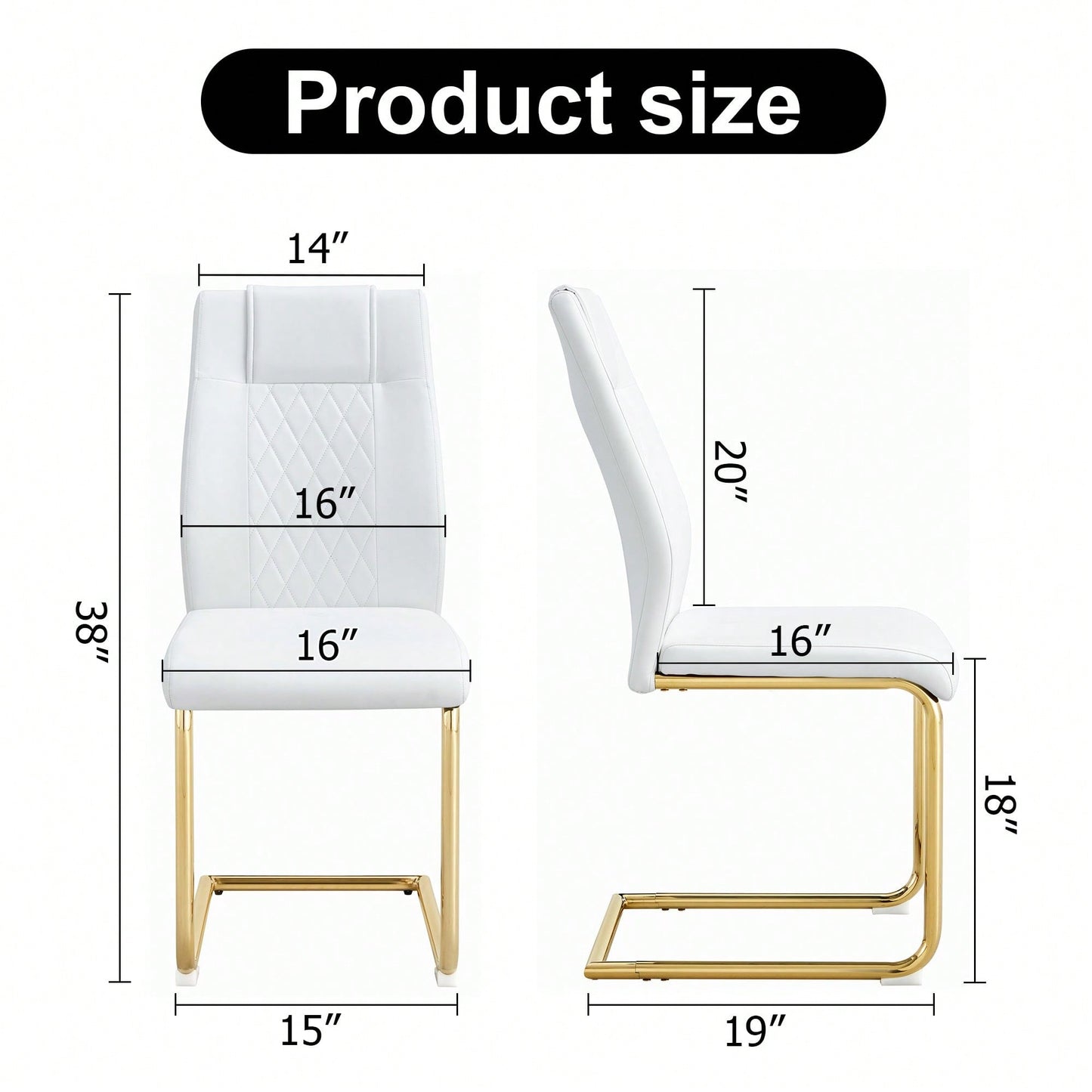 6-Piece White PU Dining Chairs With Golden Legs, Soft And Comfortable Cushioned Seating For Kitchens, Living Rooms, Bedrooms, And Offices