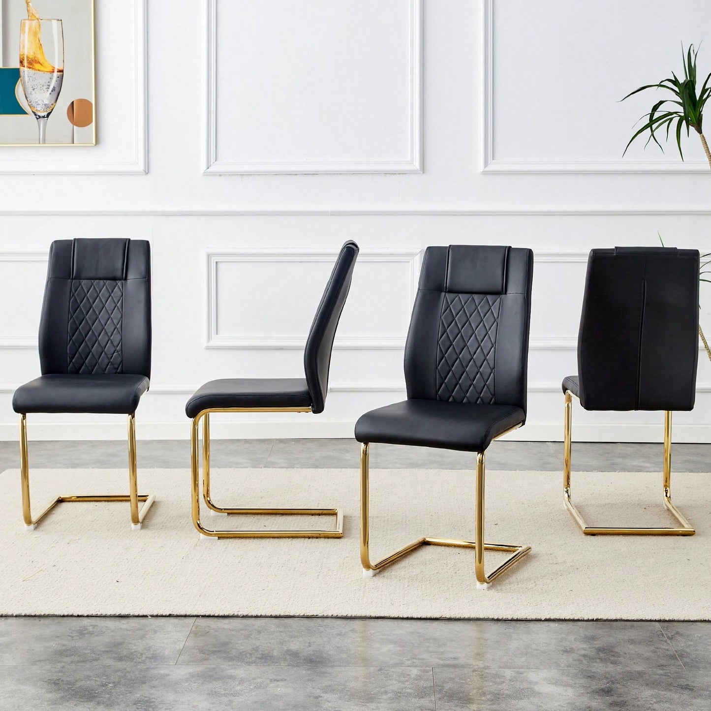 6-Piece Upholstered Dining Chairs, PU Leather Padded Seats, Gold Metal Legs, Suitable For Kitchens, Living Rooms, Bedrooms & Offices