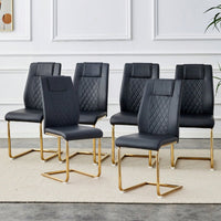 6-Piece Upholstered Dining Chairs, PU Leather Padded Seats, Gold Metal Legs, Suitable For Kitchens, Living Rooms, Bedrooms & Offices