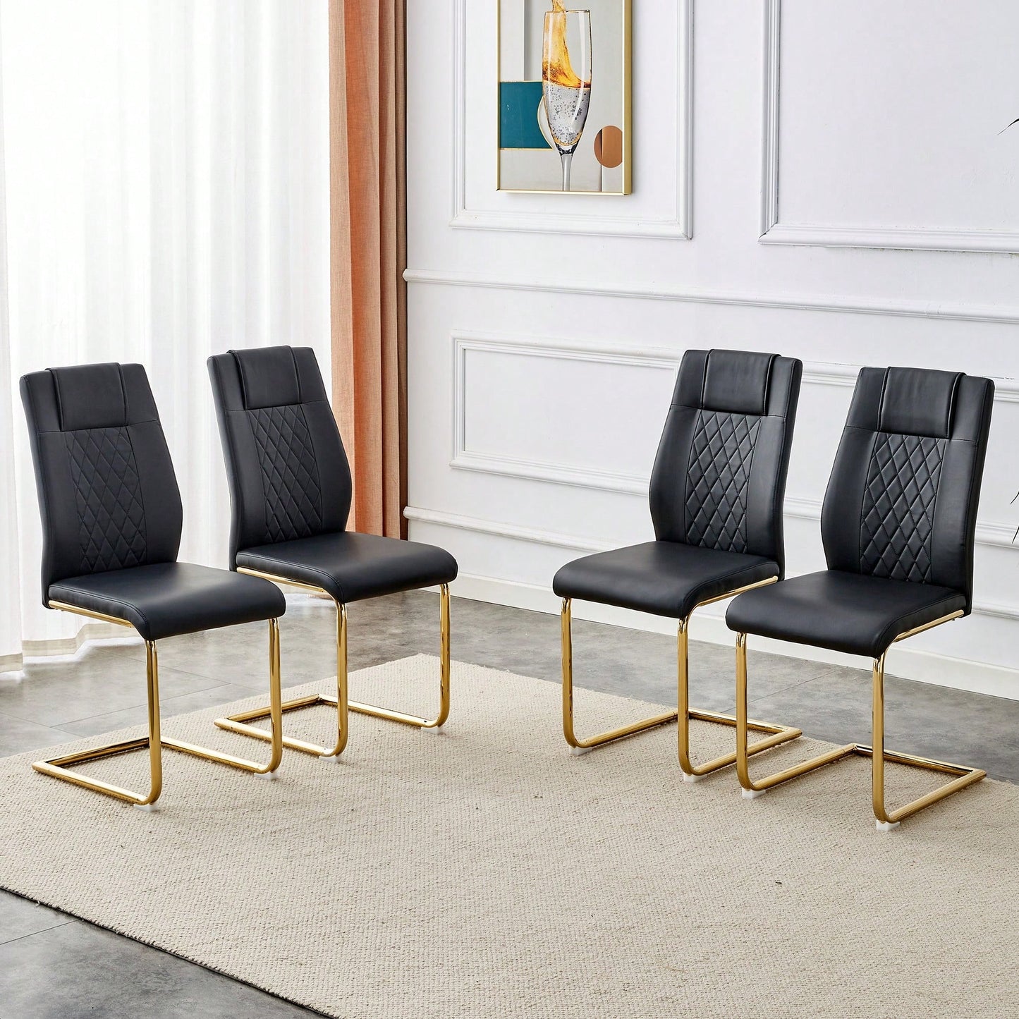 6-Piece Upholstered Dining Chairs, PU Leather Padded Seats, Gold Metal Legs, Suitable For Kitchens, Living Rooms, Bedrooms & Offices