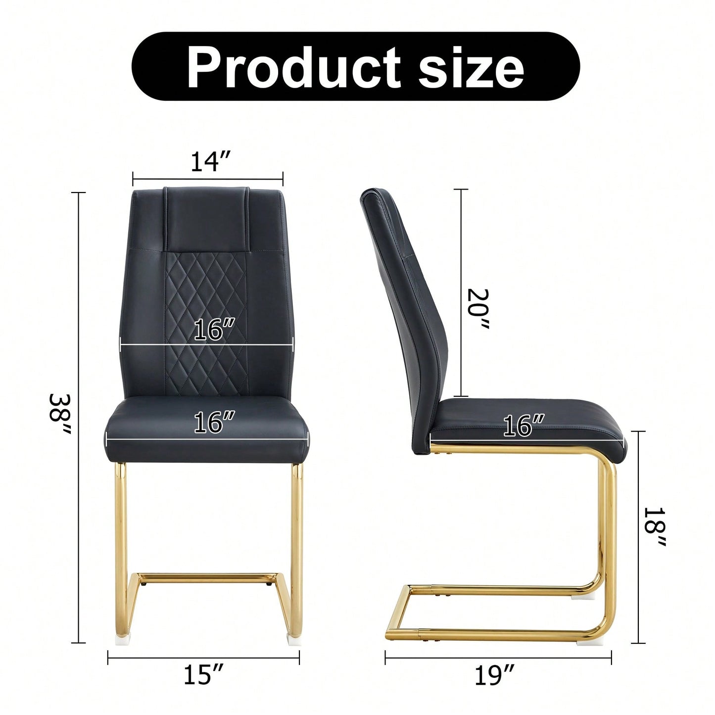 6-Piece Upholstered Dining Chairs, PU Leather Padded Seats, Gold Metal Legs, Suitable For Kitchens, Living Rooms, Bedrooms & Offices