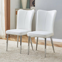 2-Piece Modern Minimalist Dining Chairs Set With PU Leather Seats And Silver Metal Legs For Living Room, Restaurant, And Office