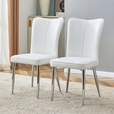 2-Piece Modern Minimalist Dining Chairs Set With PU Leather Seats And Silver Metal Legs For Living Room, Restaurant, And Office