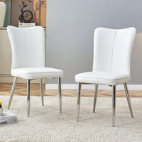 2-Piece Modern Minimalist Dining Chairs Set With PU Leather Seats And Silver Metal Legs For Living Room, Restaurant, And Office