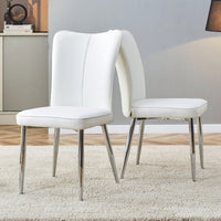 2-Piece Modern Minimalist Dining Chairs Set With PU Leather Seats And Silver Metal Legs For Living Room, Restaurant, And Office