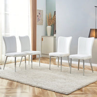 4-Piece Modern Minimalist Dining Chairs Set, White PU Seats & Silver Metal Legs, Soft & Comfortable, For Living Rooms, Offices & Restaurants