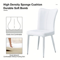 4-Piece Modern Minimalist Dining Chairs Set, White PU Seats & Silver Metal Legs, Soft & Comfortable, For Living Rooms, Offices & Restaurants