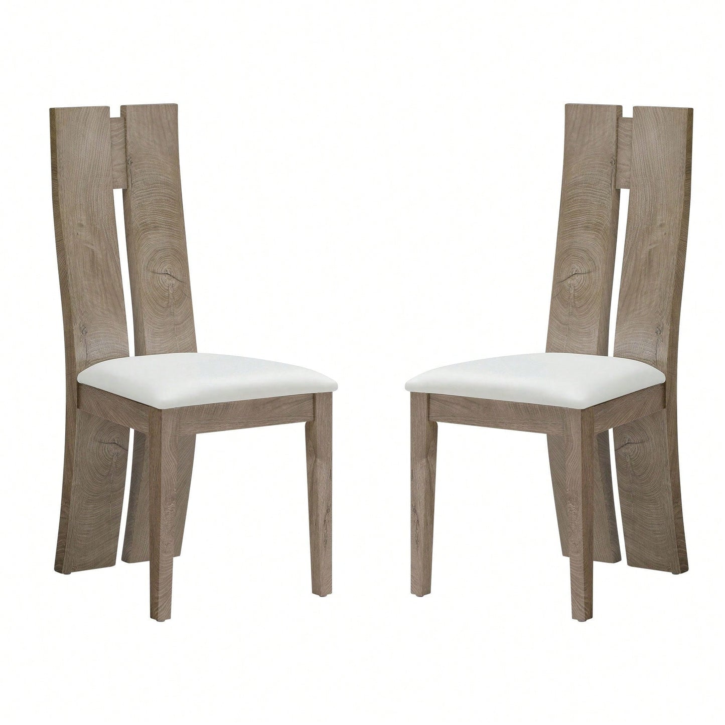 Light Brown 2-Pack Dining Chairs Set with Cushioned Seats and Wooden Backs for Kitchen and Living Room Easy Assembly