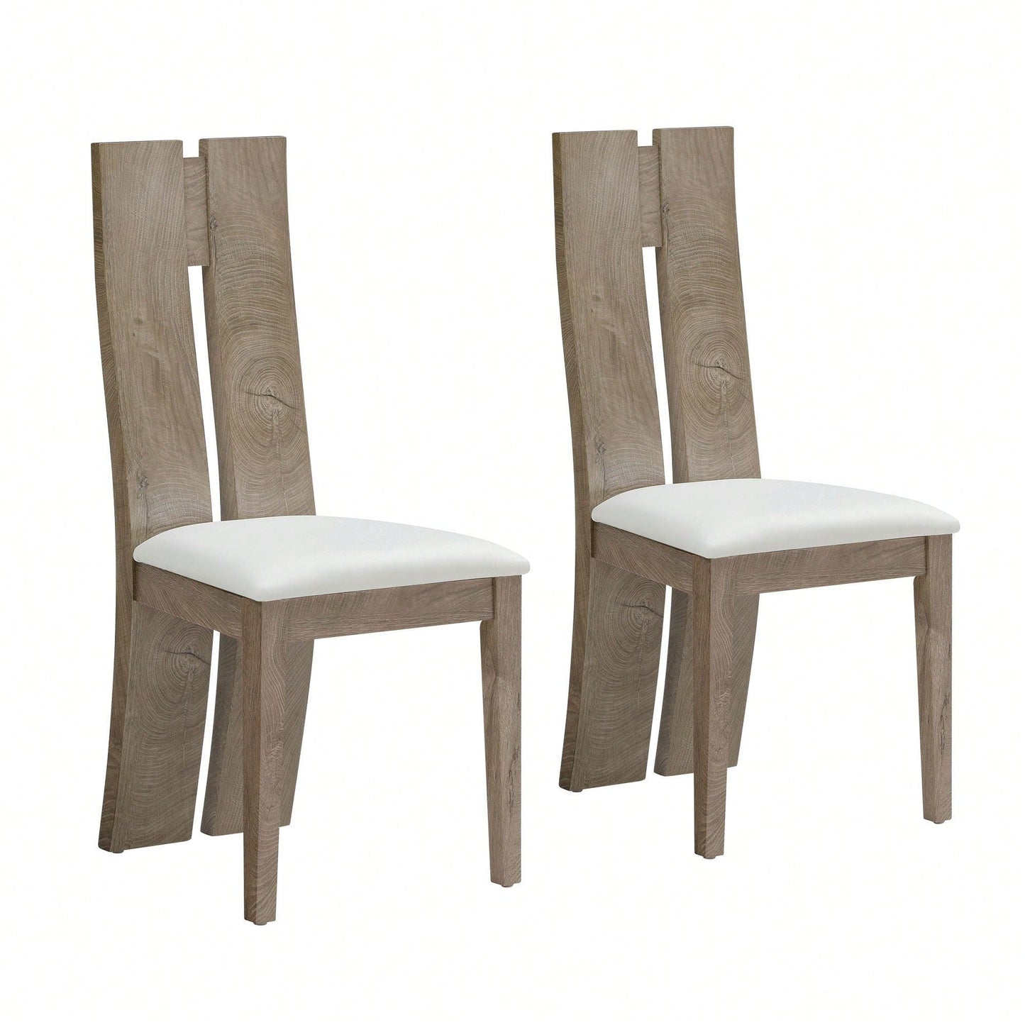 Light Brown 2-Pack Dining Chairs Set with Cushioned Seats and Wooden Backs for Kitchen and Living Room Easy Assembly