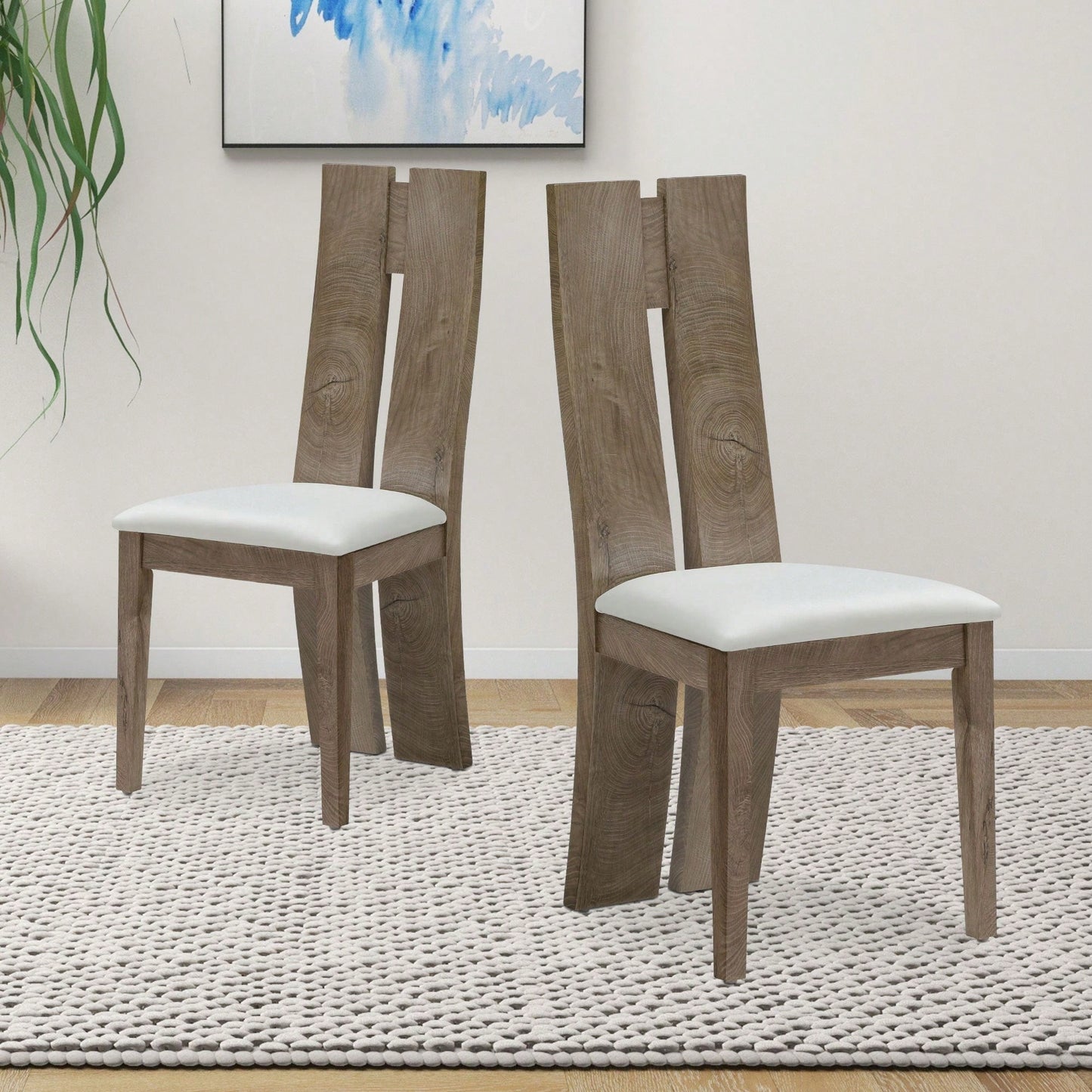 Light Brown 2-Pack Dining Chairs Set with Cushioned Seats and Wooden Backs for Kitchen and Living Room Easy Assembly