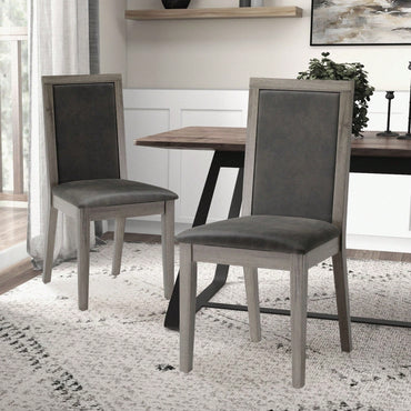 Solid Hardwood Dining Chairs Set of 2 with Soft PU Leather Cushions for Kitchen Living Room Dark Grey