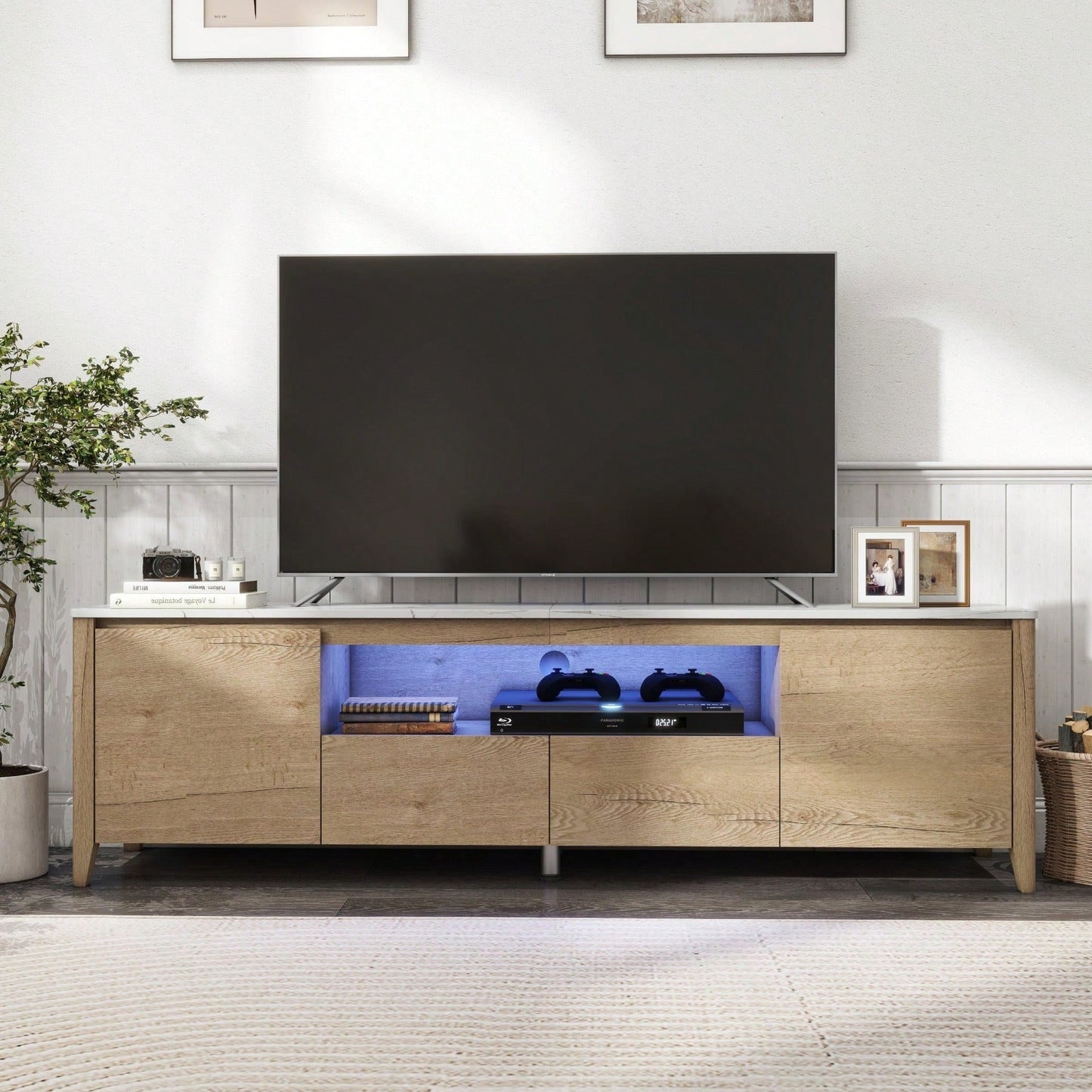 Modern TV Stand With LED Lights Entertainment Center TV Cabinet With Storage For Up To 75 Inch For Gaming Living Room Bedroom