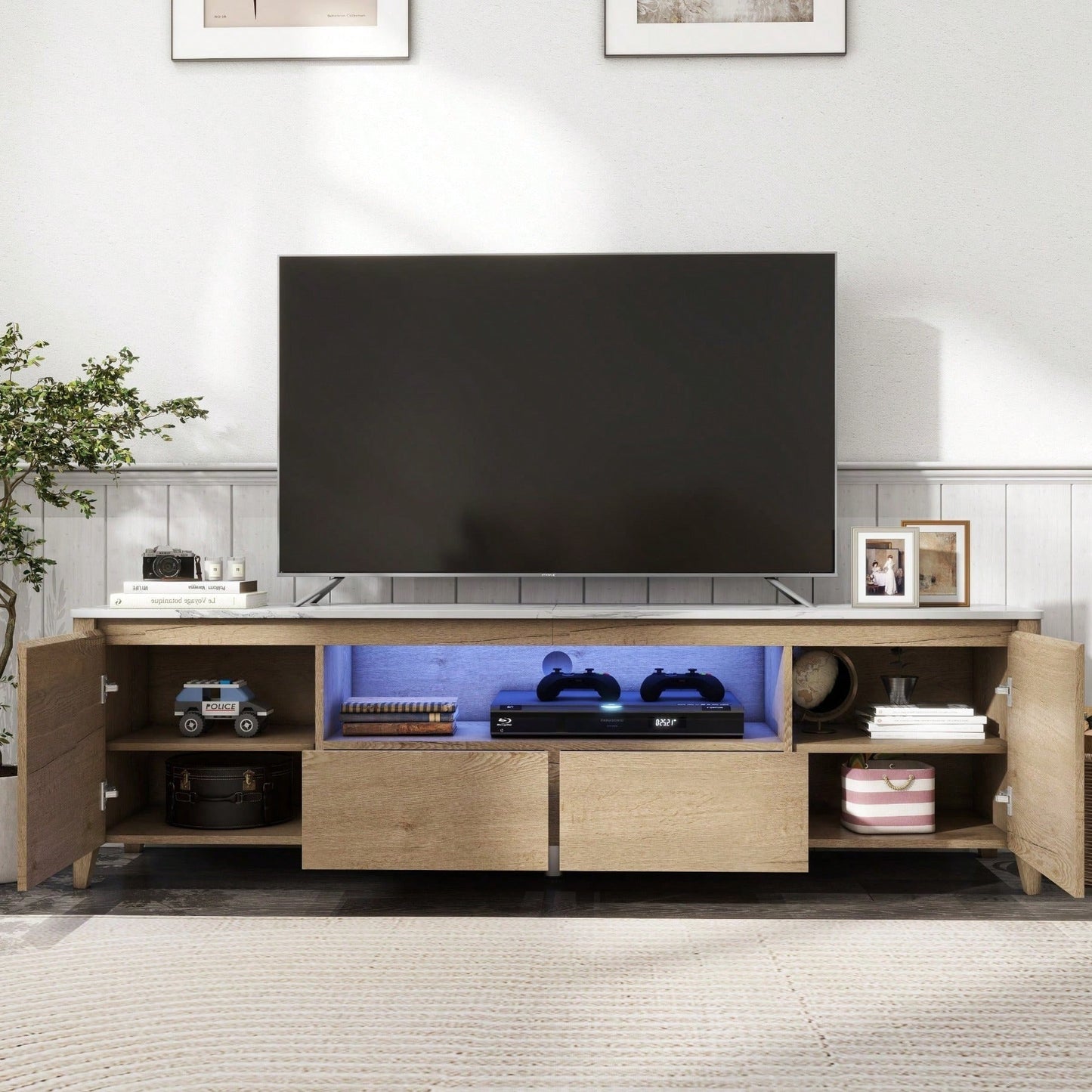 Modern TV Stand With LED Lights Entertainment Center TV Cabinet With Storage For Up To 75 Inch For Gaming Living Room Bedroom