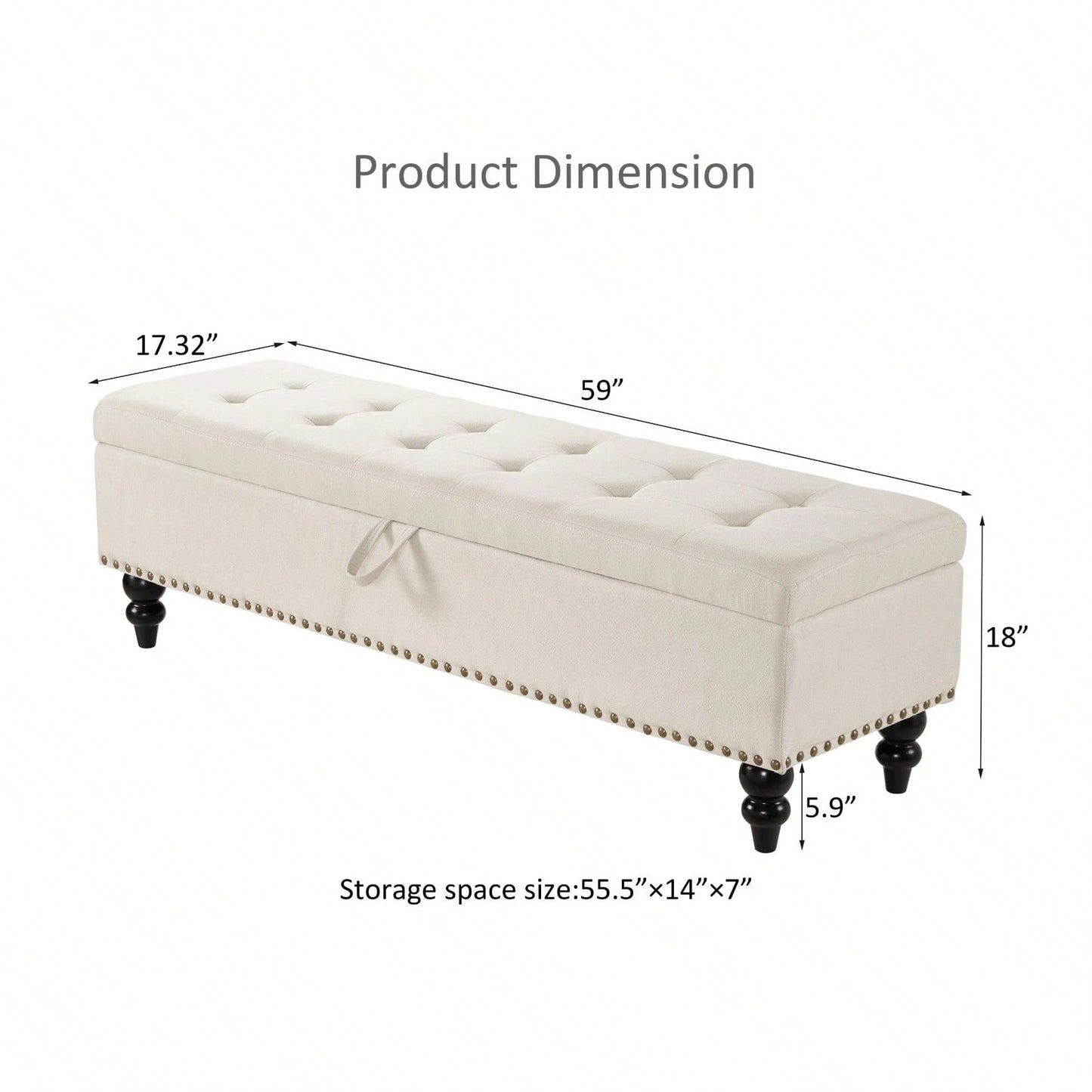 59" Bed Bench With Storage, Blue Fabric