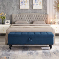 59" Bed Bench With Storage, Blue Fabric