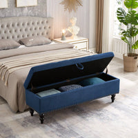 59" Bed Bench With Storage, Blue Fabric