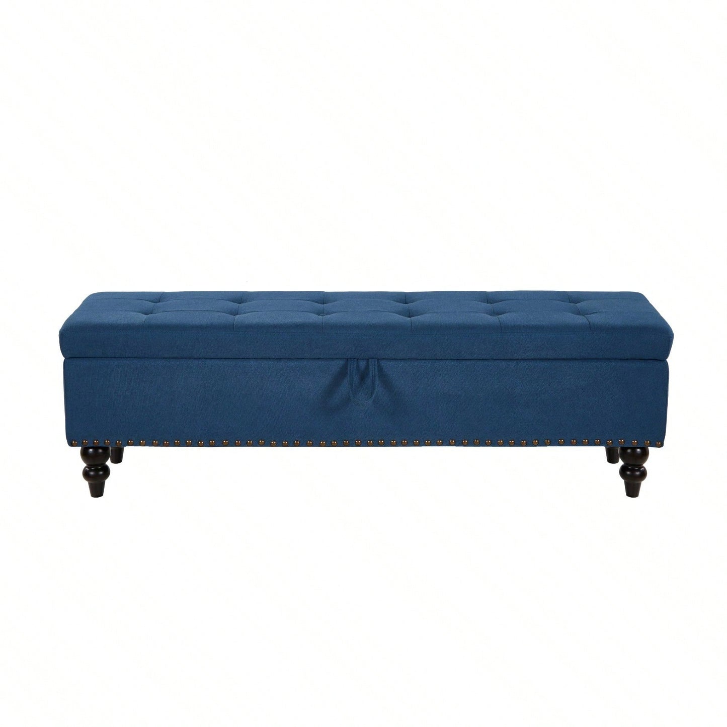 59" Bed Bench With Storage, Blue Fabric