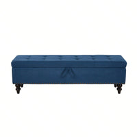 59" Bed Bench With Storage, Blue Fabric