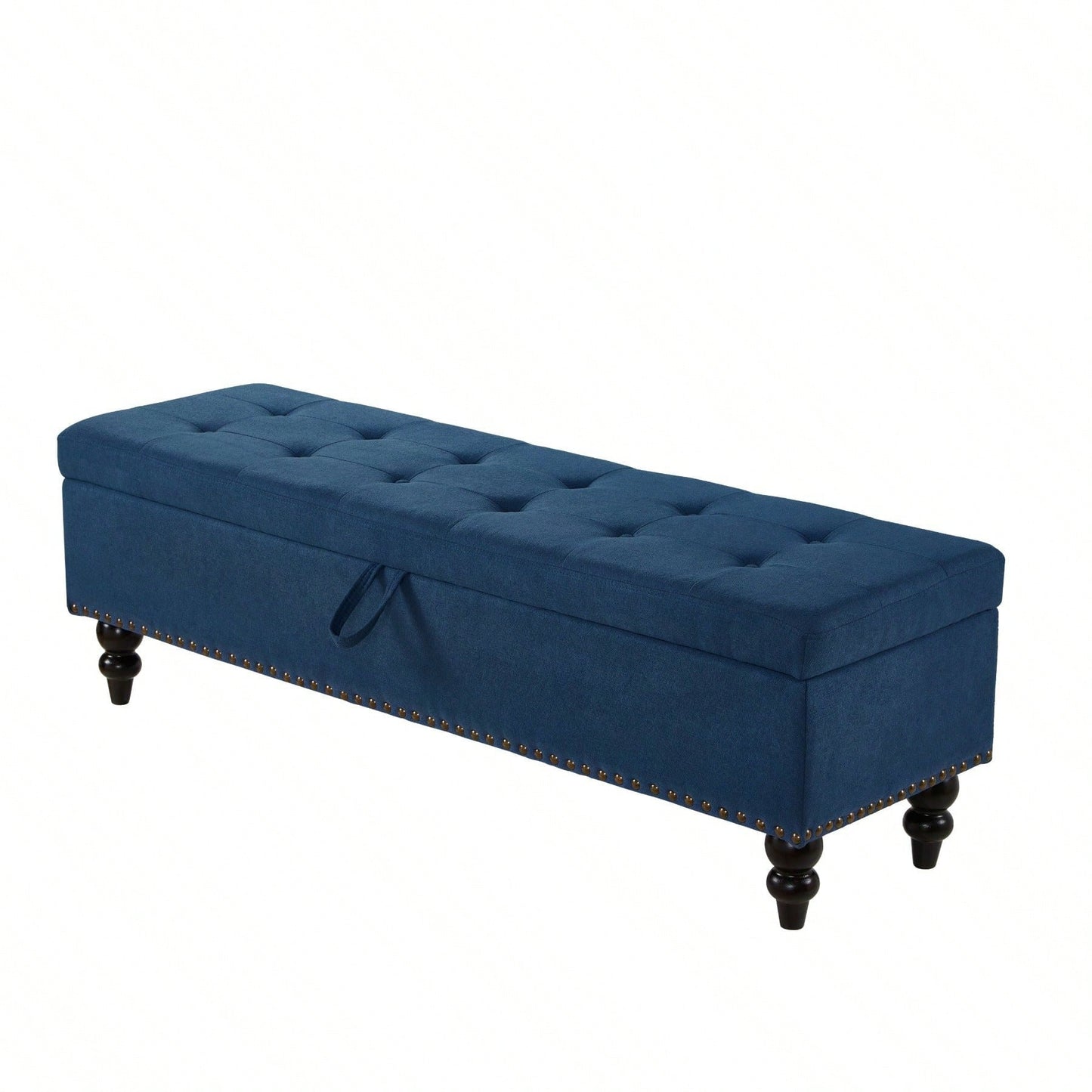 59" Bed Bench With Storage, Blue Fabric