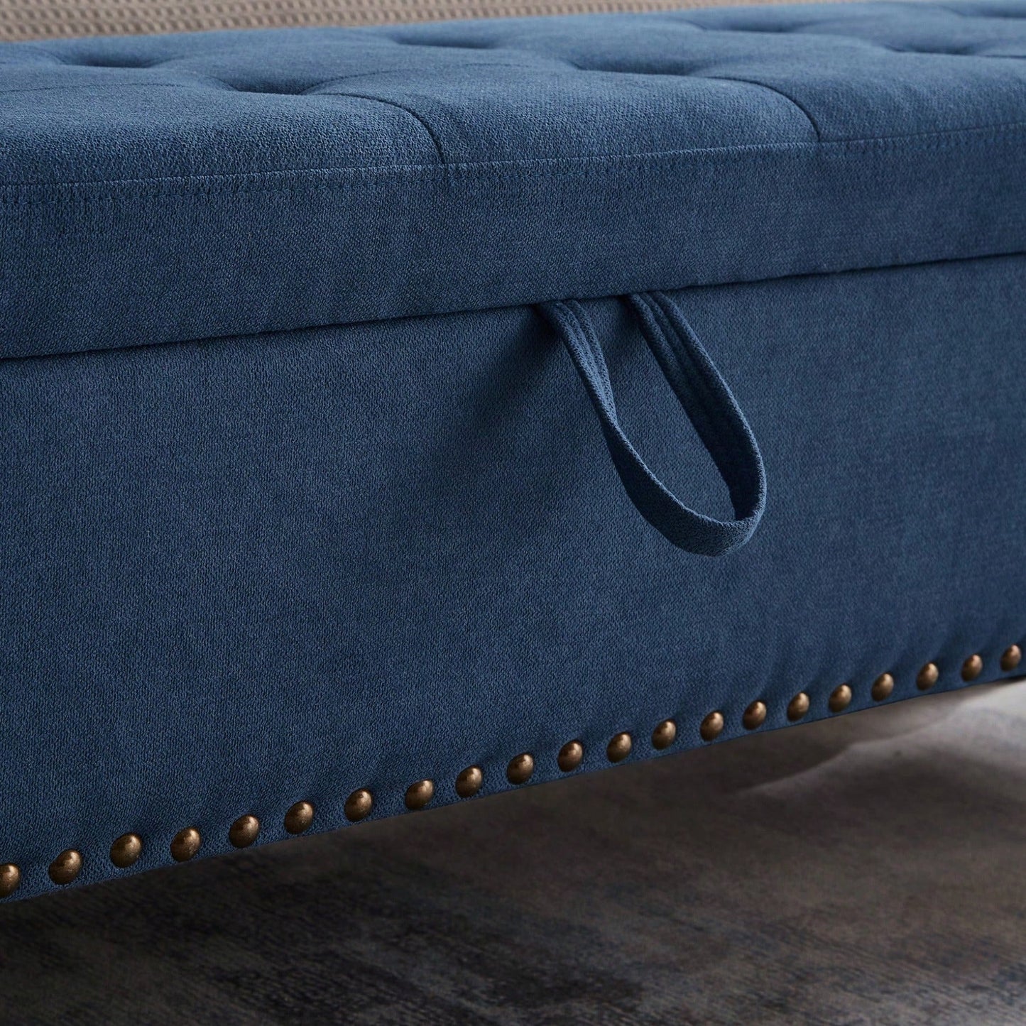 59" Bed Bench With Storage, Blue Fabric