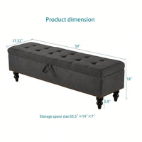 59" Bed Bench With Storage, Blue Fabric