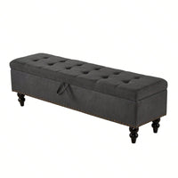 59" Bed Bench With Storage, Blue Fabric