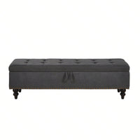 59" Bed Bench With Storage, Blue Fabric