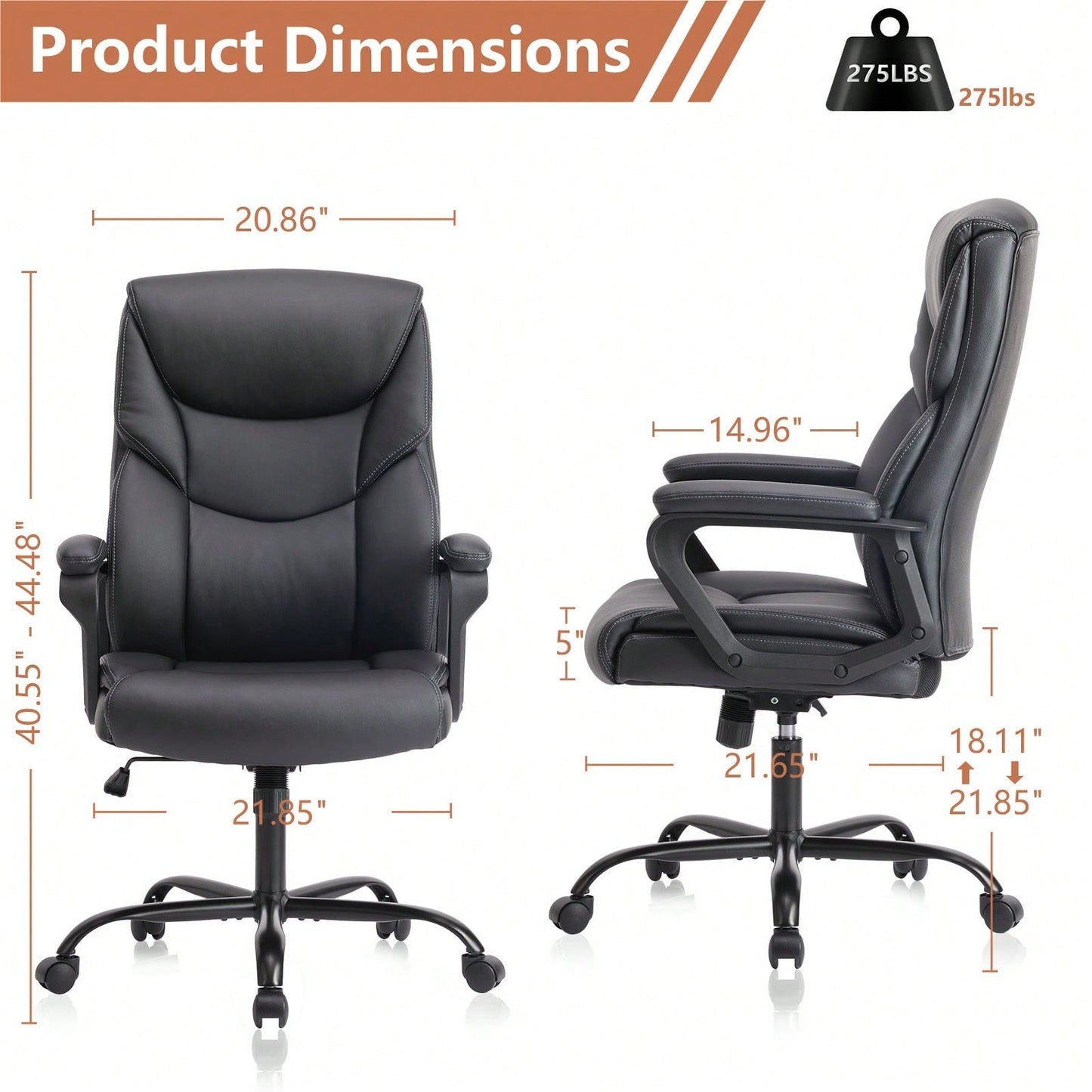 Home Office Chair Ergonomic PU Leather Desk Chair With Armrests