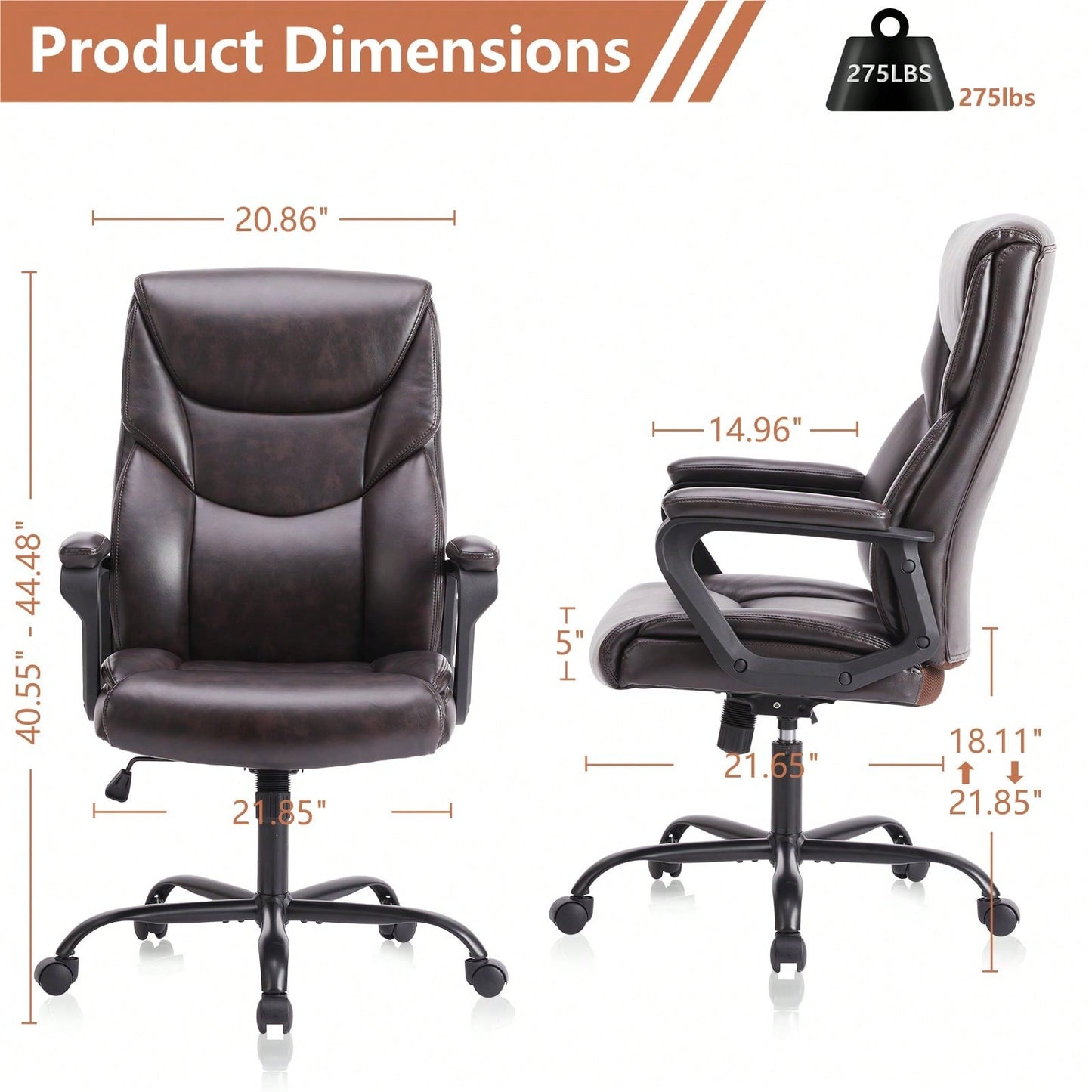 Home Office Chair Ergonomic PU Leather Desk Chair With Armrests