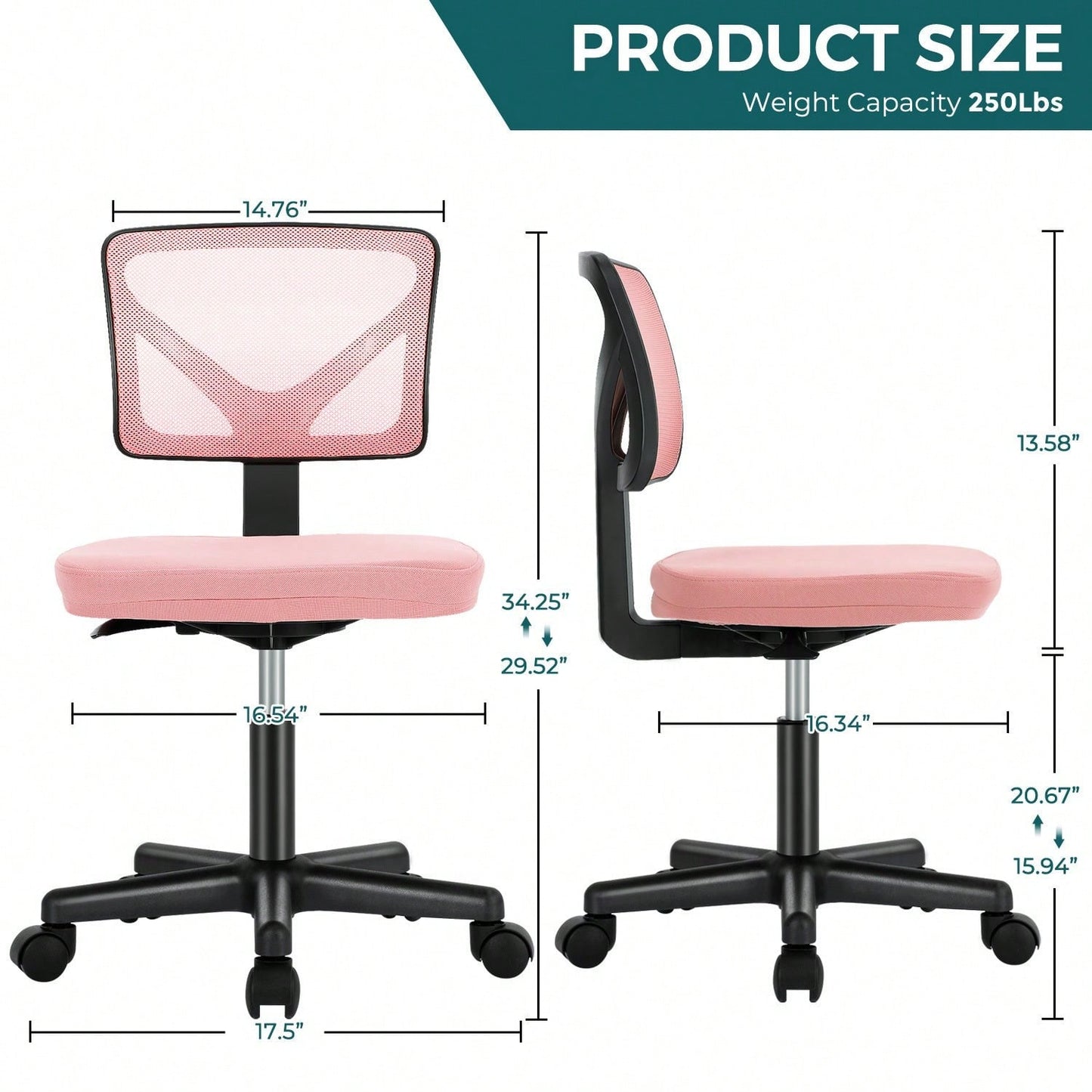 Of Armless Desk Chair With Lumbar Support