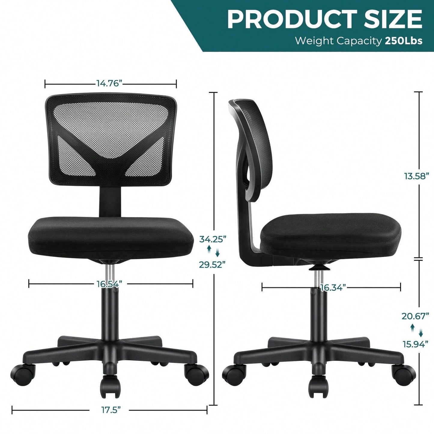 Of Armless Desk Chair With Lumbar Support