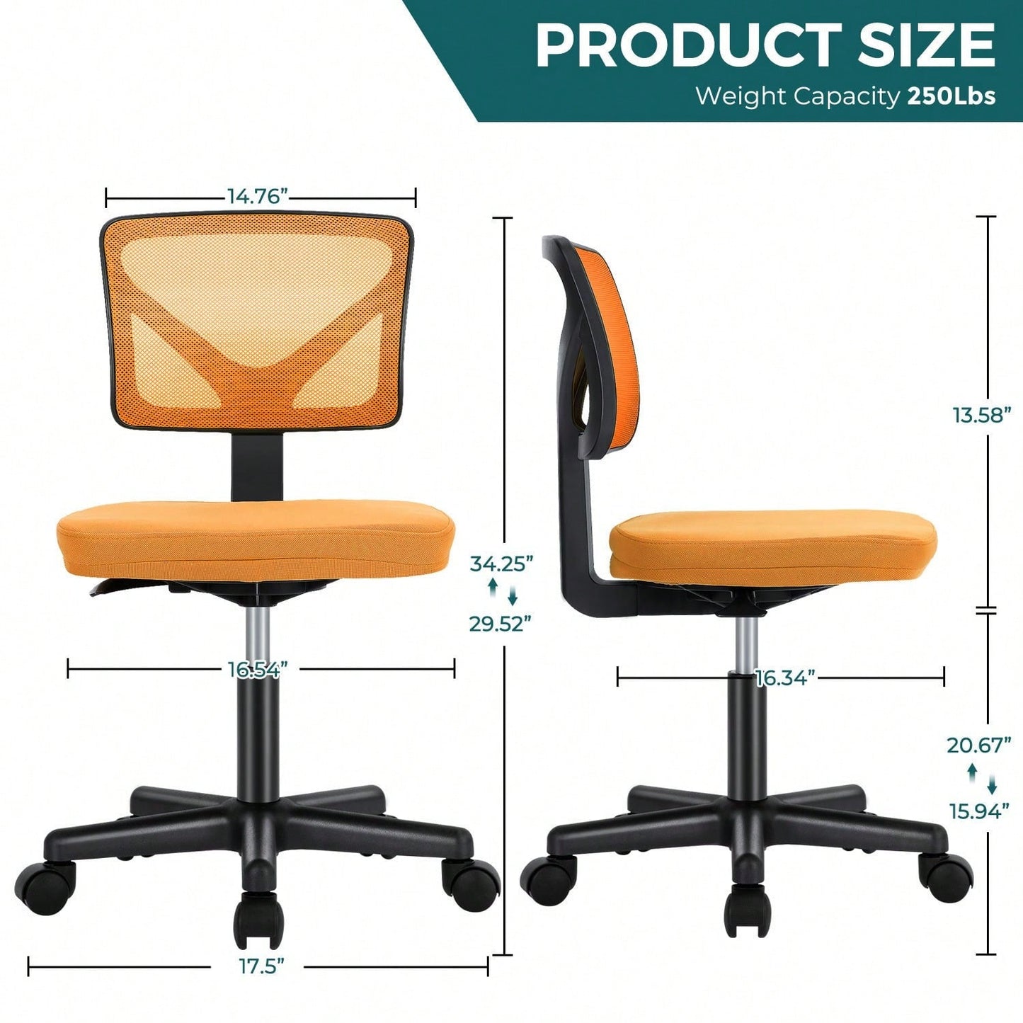 Of Armless Desk Chair With Lumbar Support