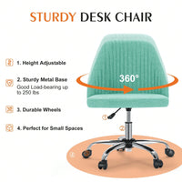 Armless Home Office Desk Chair With Wheels Adjustable Swivel Task Computer Vanity Chair For Small Spaces