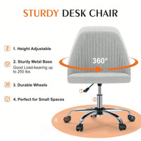 Armless Home Office Desk Chair With Wheels Adjustable Swivel Task Computer Vanity Chair For Small Spaces