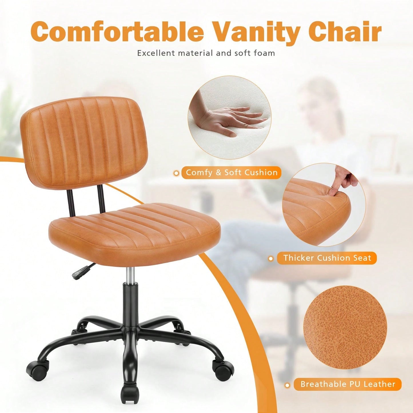 Of The Product: PU Leather Low Back Task Chair Small Home Office Chair With Wheels